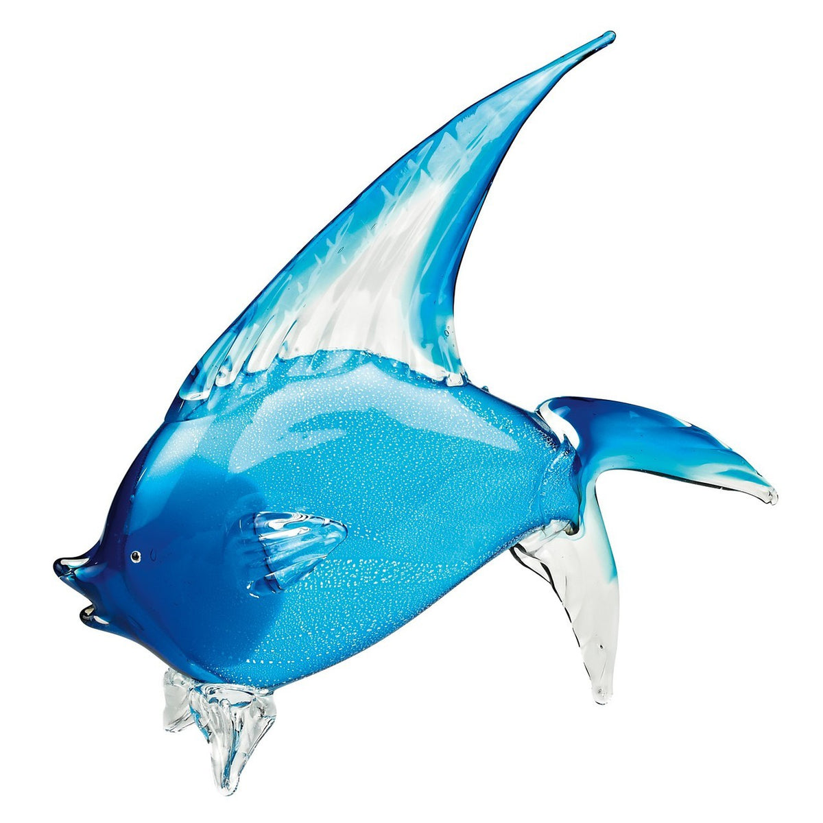 Light Blue Art Glass Tropical Fish h15.5xL18 inch