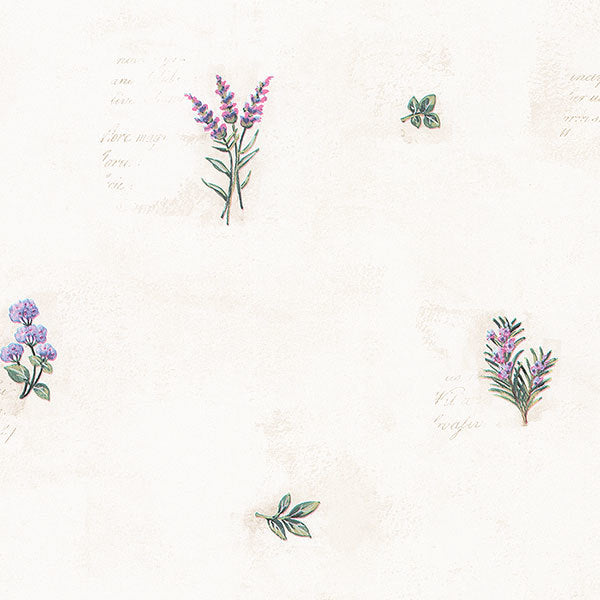 Purple White Floral Script KV27431 Wallpaper