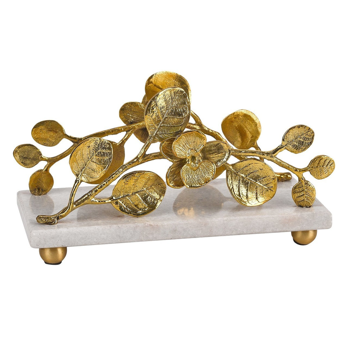Napkin holder with Marble Base and Brass Petals