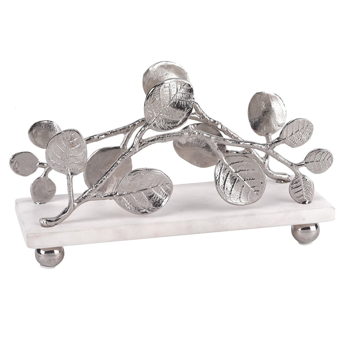 Napkin holder with Marble Base silver Brass Petal