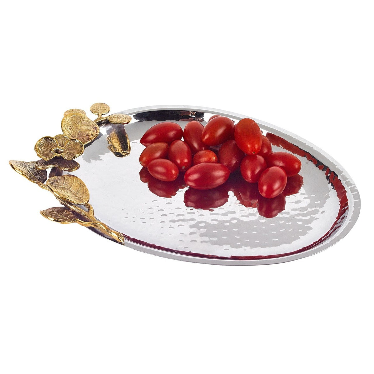 Petals Stainless Steel &amp; Brass Oval Tray