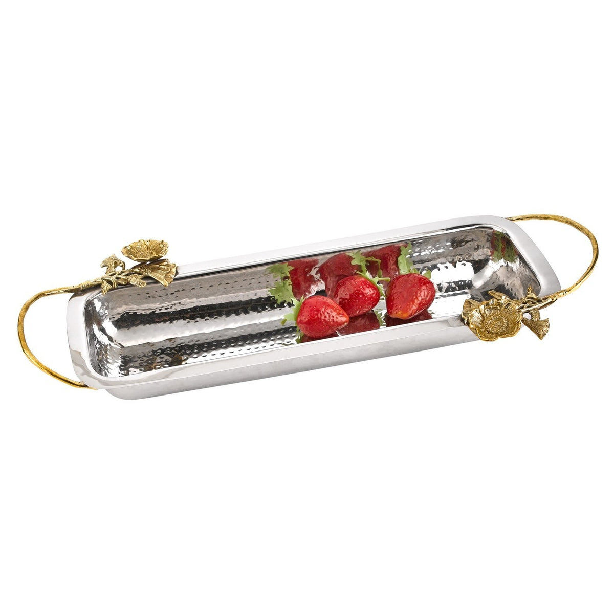 Petals Stainless Steel &amp; Brass Rectangle Tray