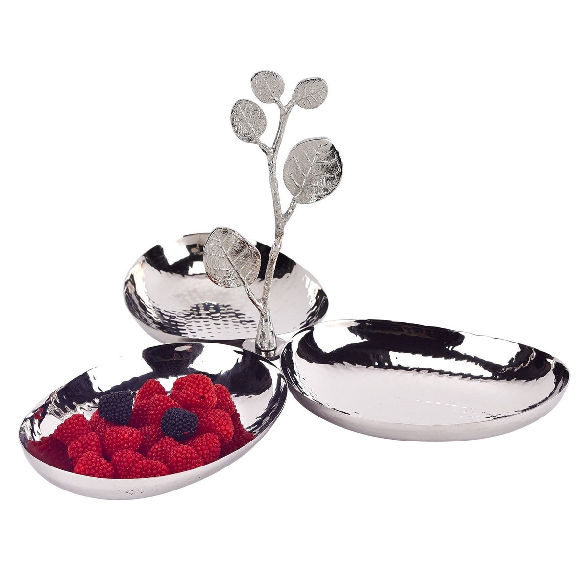 Silver Petals 3 Part Dip Or Sauce Server