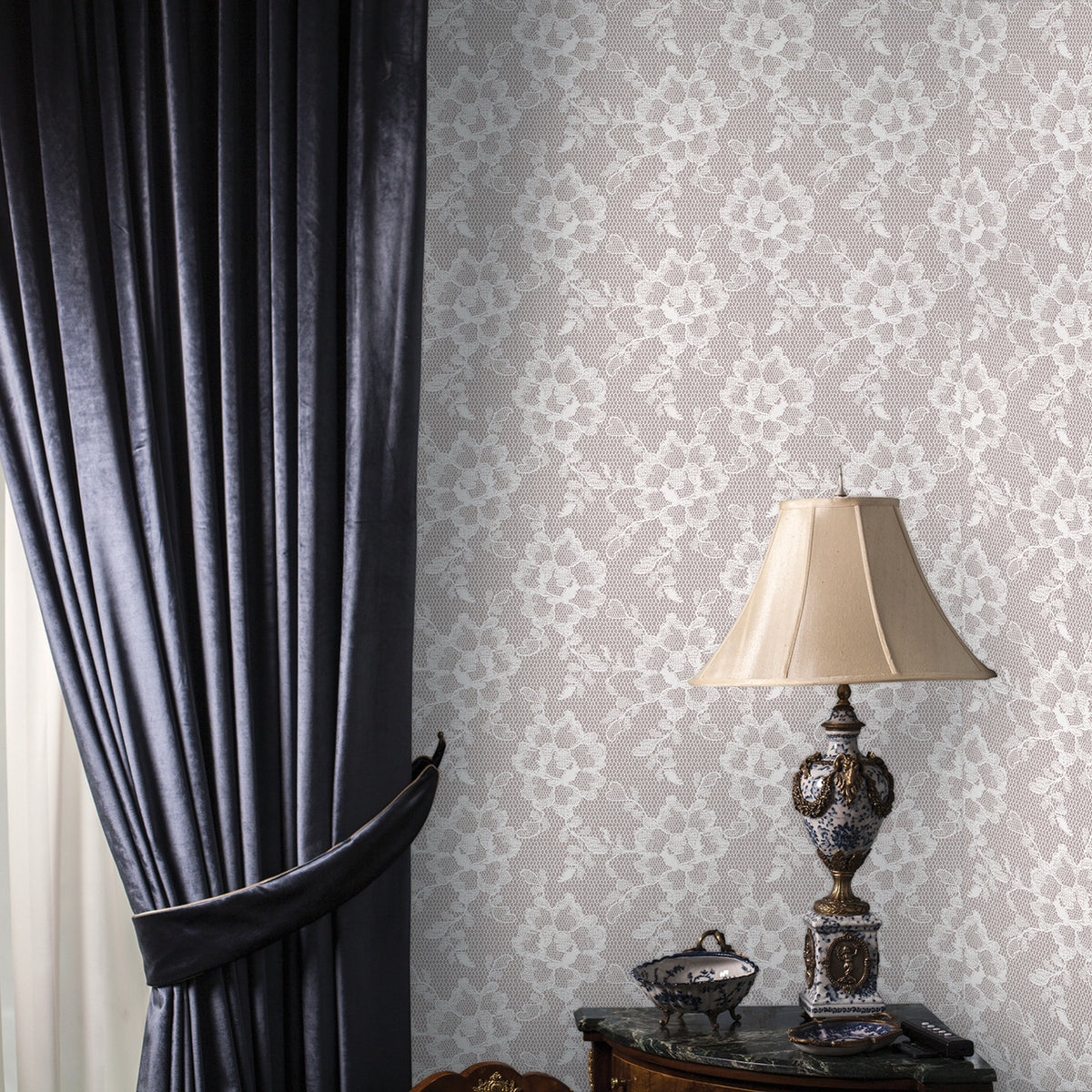 White Chocolate Lace Textured LA075 Wallpaper