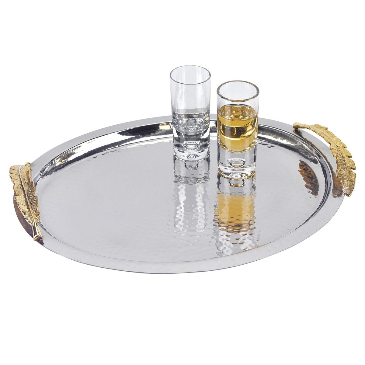 Feathers Stainless Steel Brass Oval Serving Tray