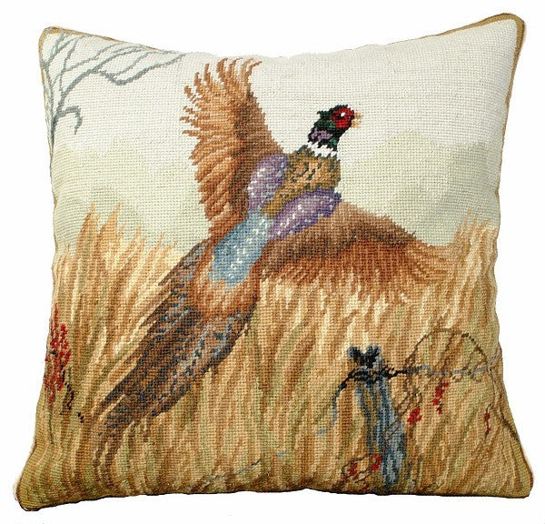 Pheasant in Flight 18x18 Needlepoint Pillow
