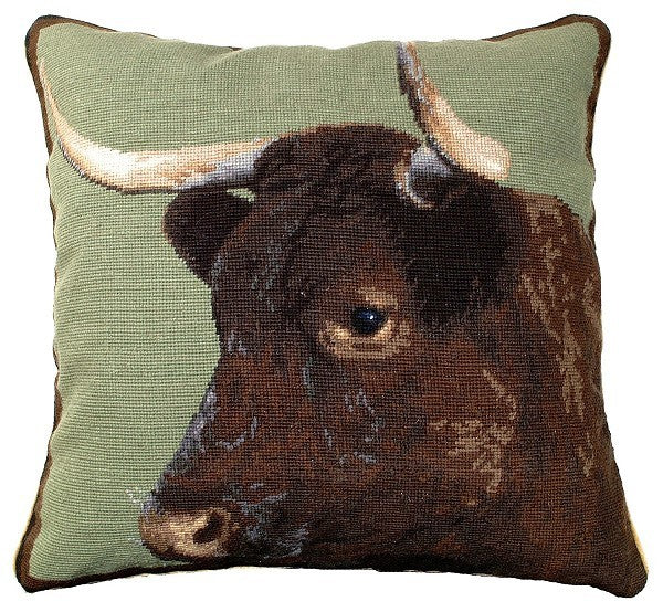 Milking Devon Cow 20x20 Needlepoint Pillow