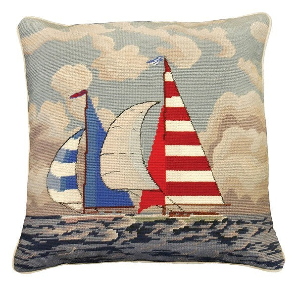 Striped Sailboat 18x18 Needlepoint Pillow