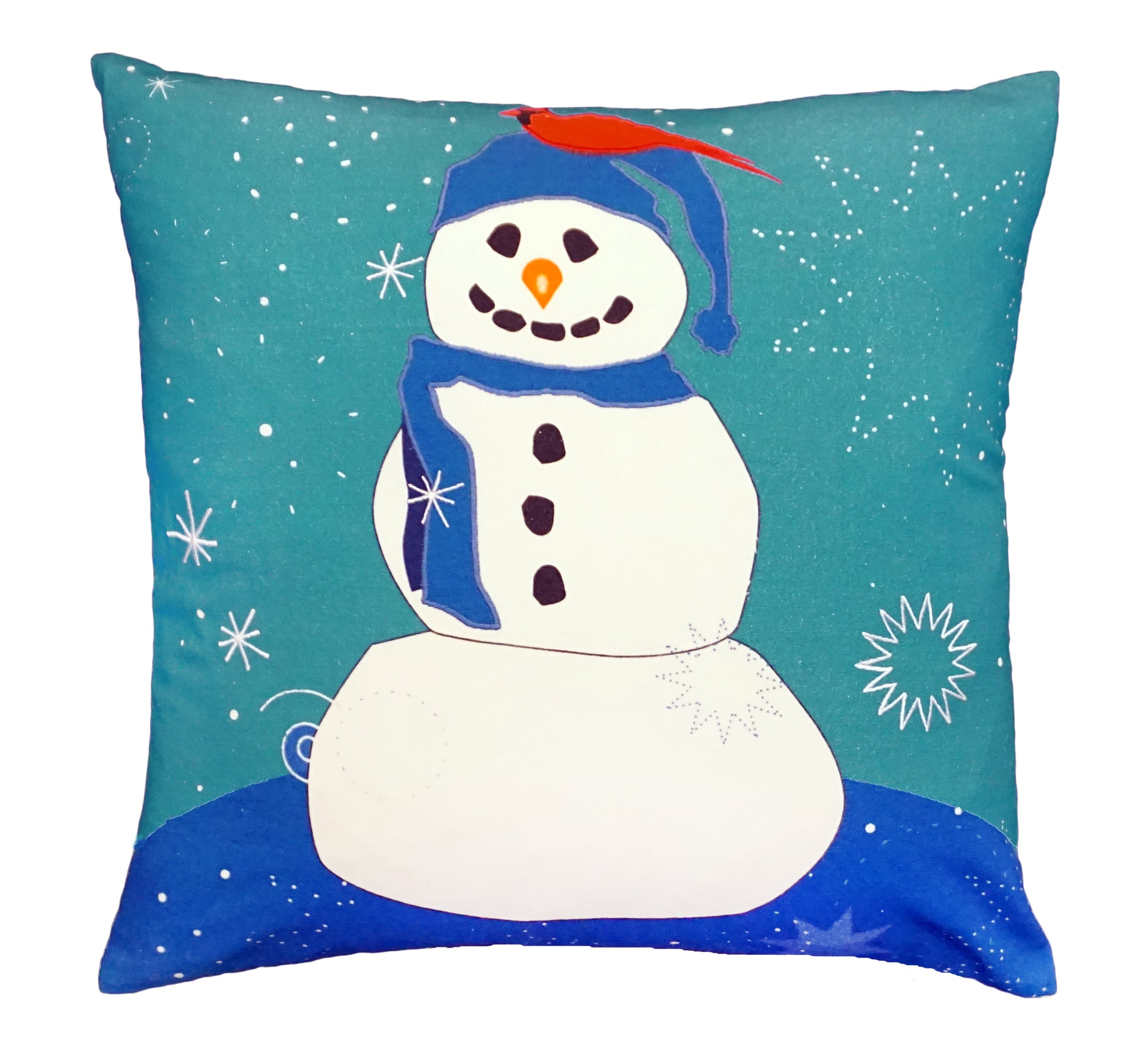 NPE033 Snowman and Red Bird Decorative Pillow