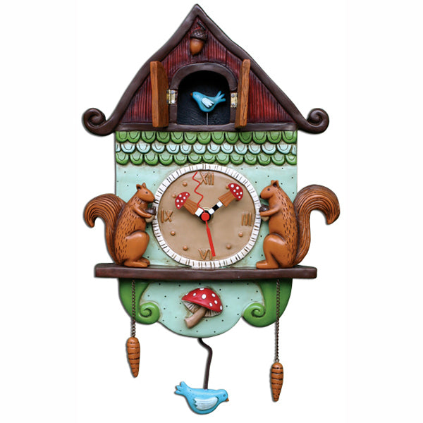 Cuckoo Bird Squirrel Birdhouse Clock Art by Allen Designs