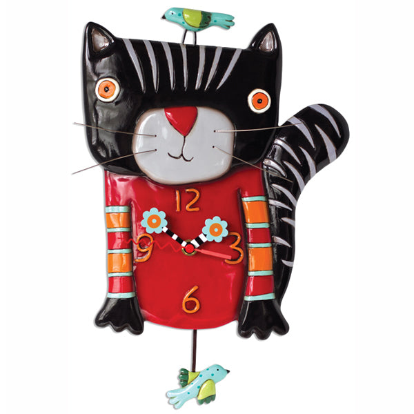 Black Red Knitty Kitty Clock Art by Allen Designs