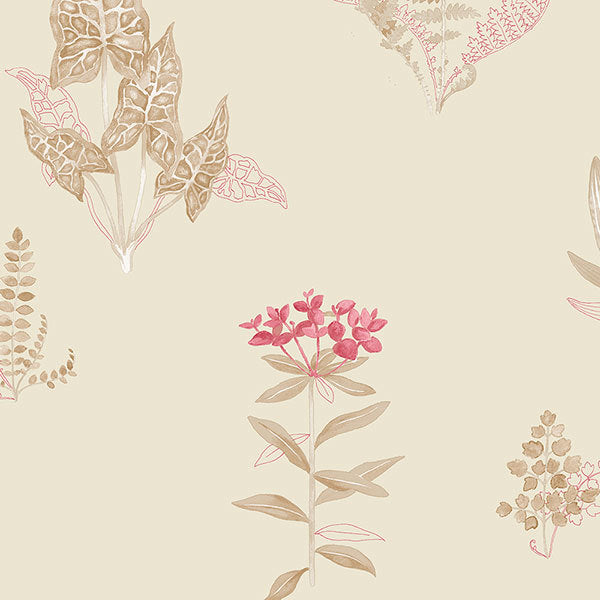 Red Beige Tropical Plants PA34230 Wallpaper