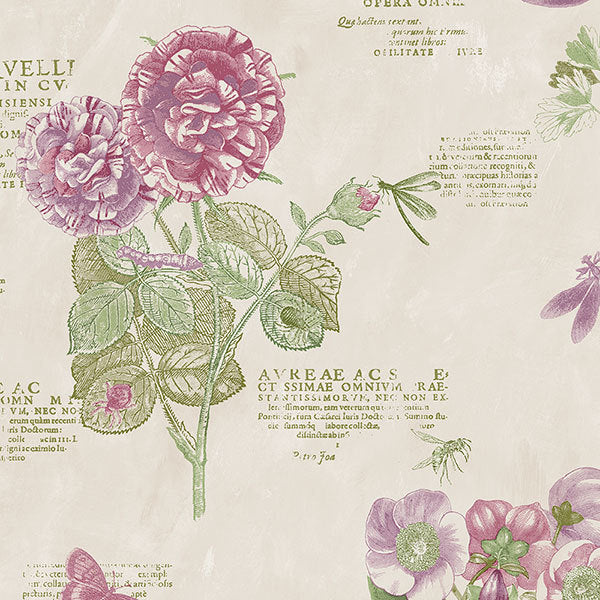 Purple Green Floral Script PA34247 Wallpaper