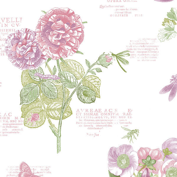 Pink White Floral Script PA34249 Wallpaper