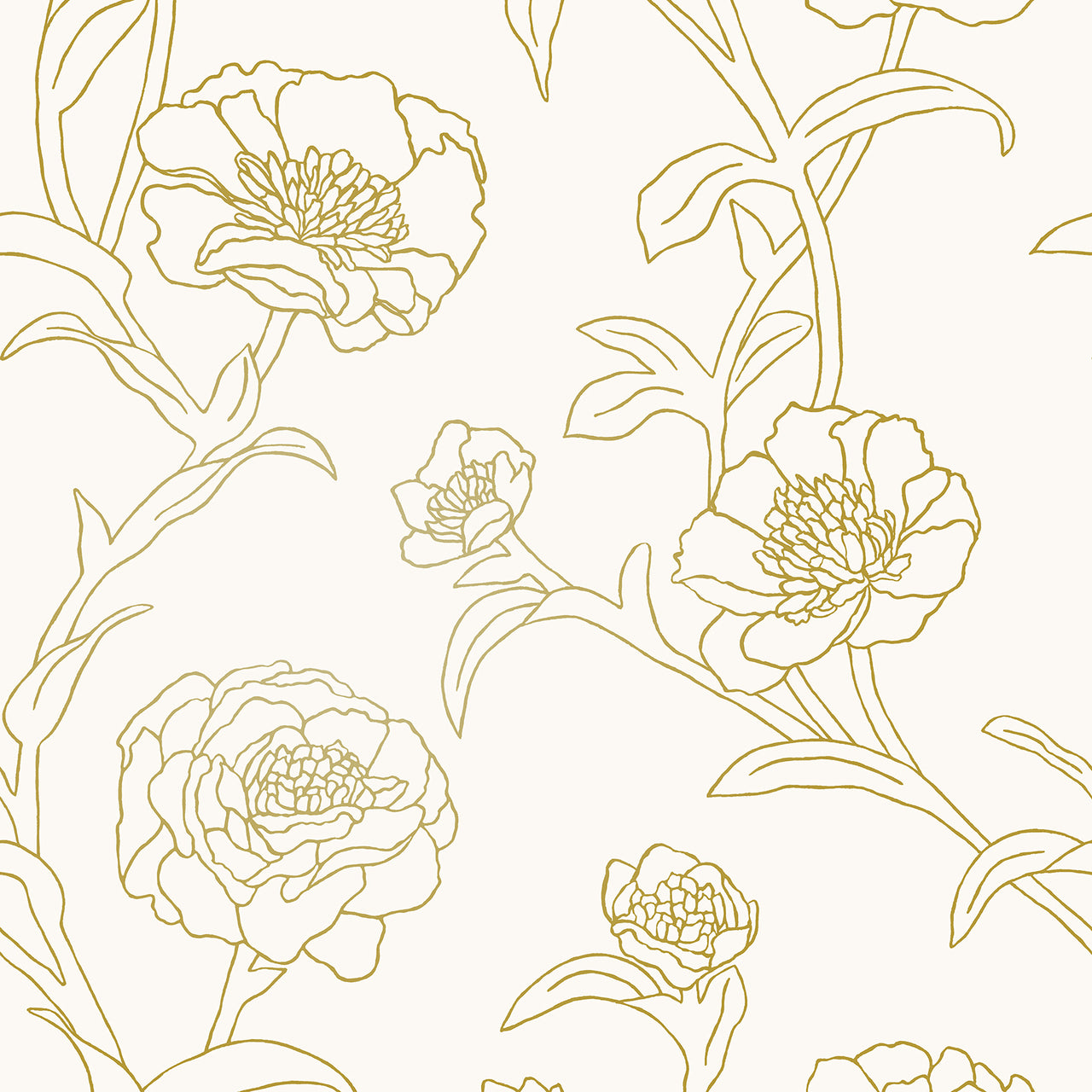 Gold Leaf PE042 Peonies Self-Adhesive Wallpaper