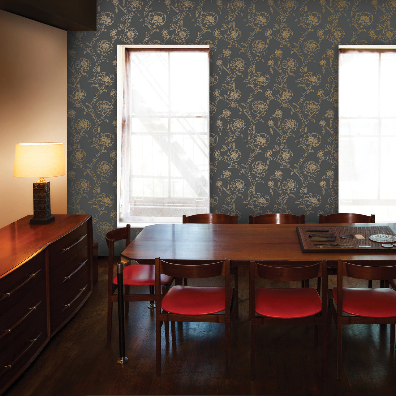 Peonies Noir Self-Adhesive PE508 Wallpaper