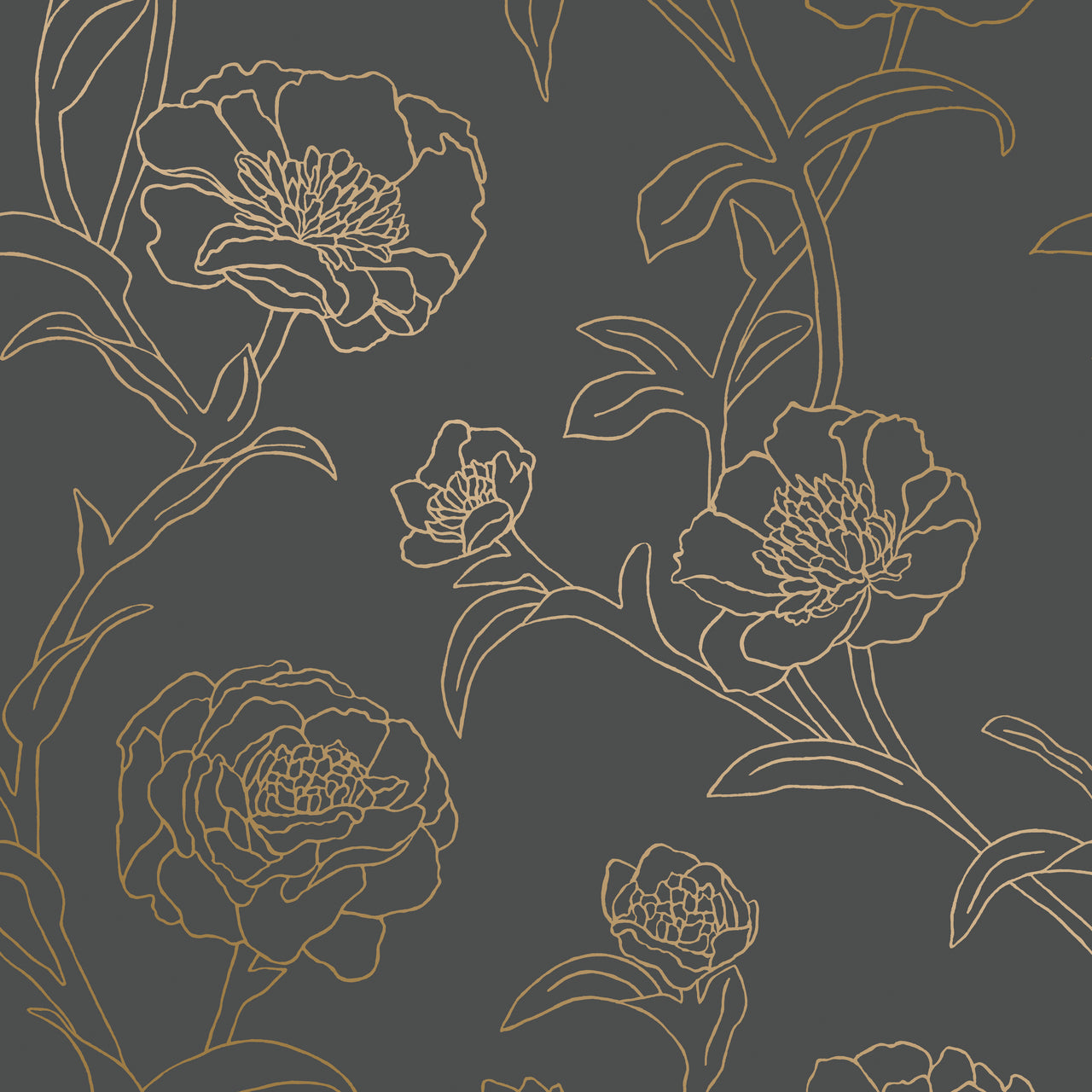 Peonies Noir Self-Adhesive PE508 Wallpaper