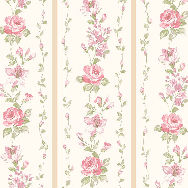 Pink Floral Stripe PP35521 Wallpaper