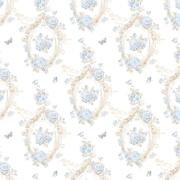 Blue Cream Butterfly Cameo PP35536 Wallpaper
