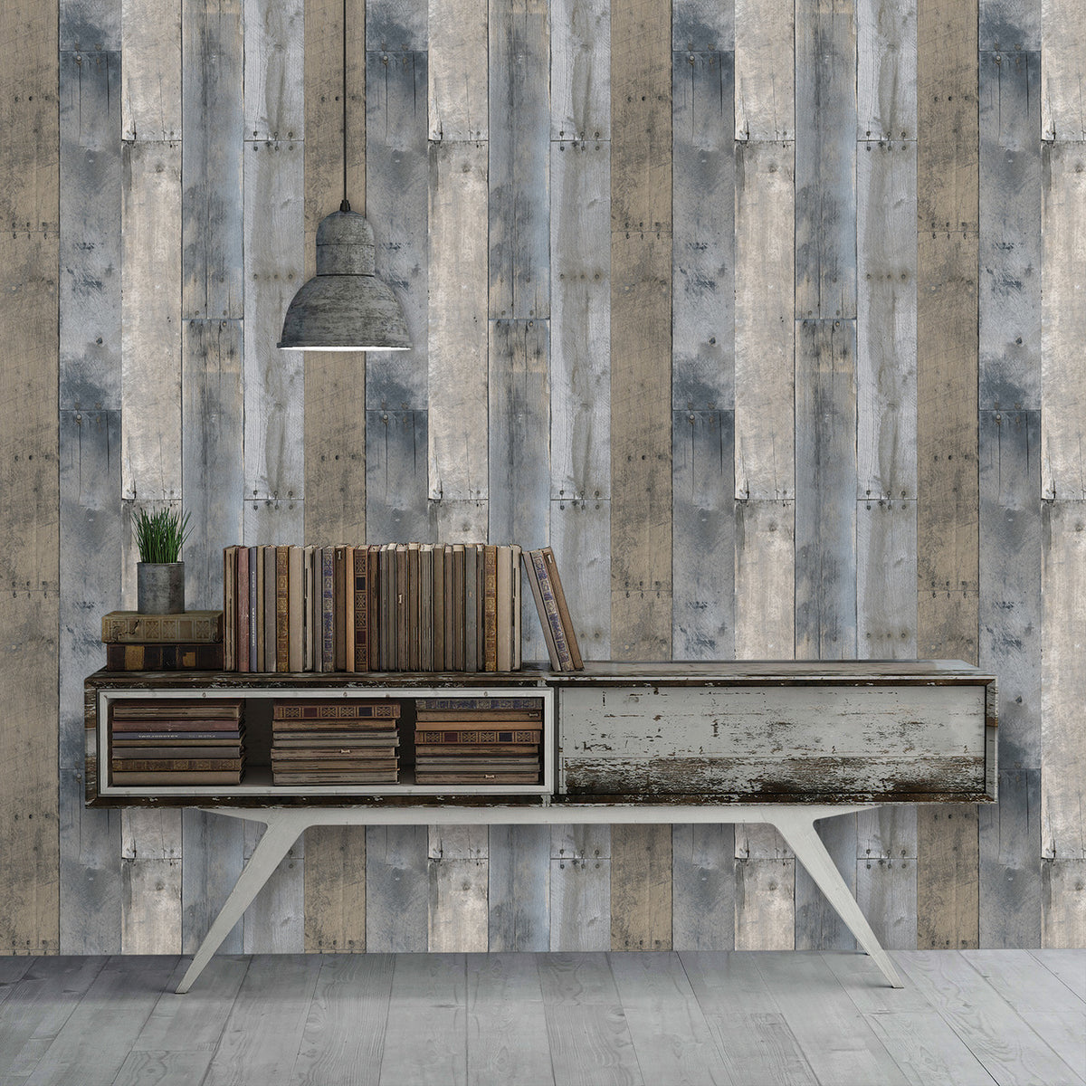 Repurposed Wood Multi-Colored Self-Adhesive RE502 Wallpaper