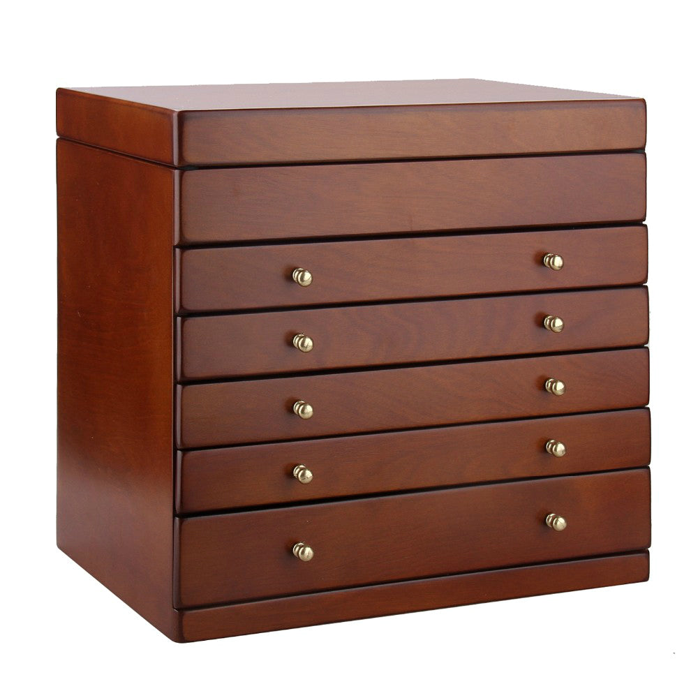 Wooden Walnut Finish Large 5 Drawer Jewelry Box