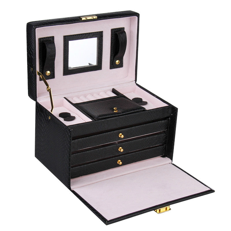 Black Rectangular 3 Drawer Jewelry Box