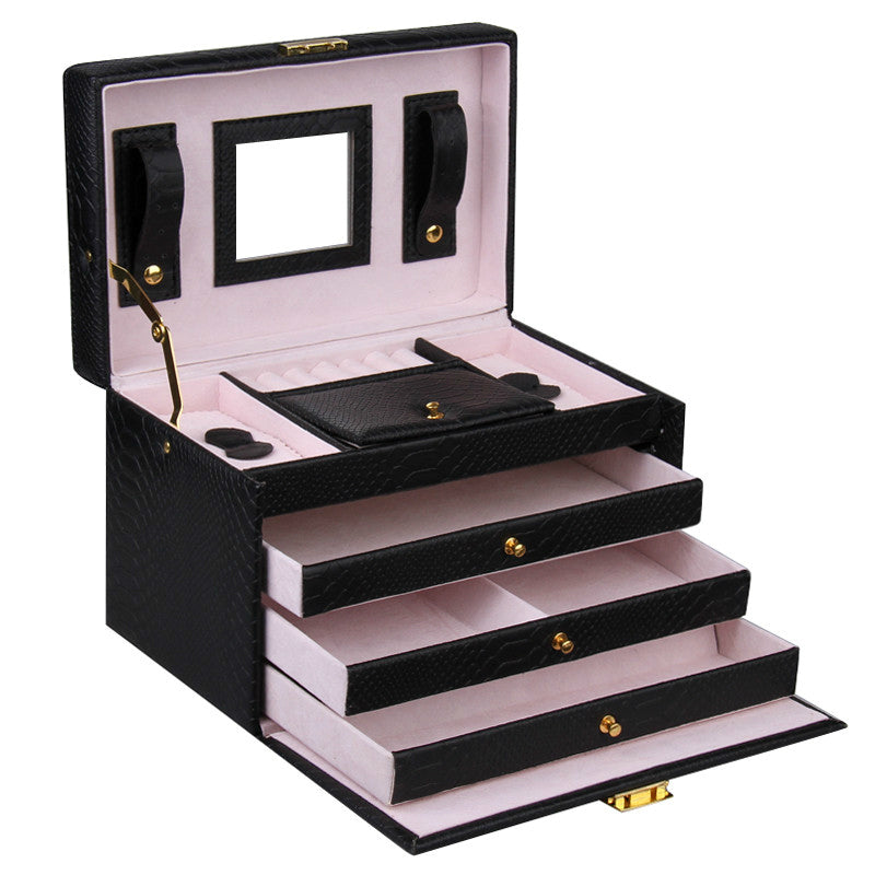 Black Rectangular 3 Drawer Jewelry Box