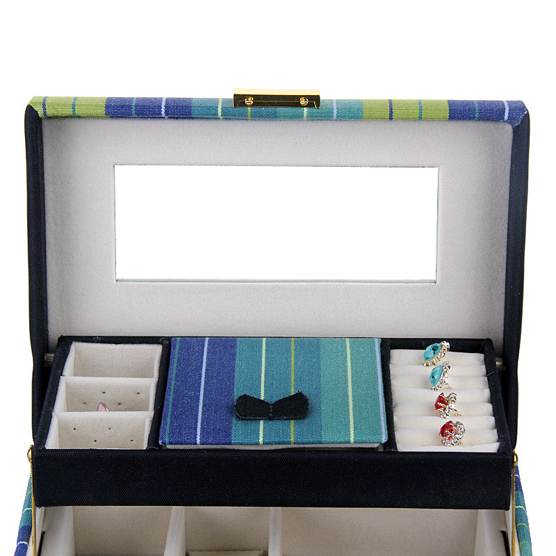 Sea Blue Striped Medium 2 Drawer Jewelry Box