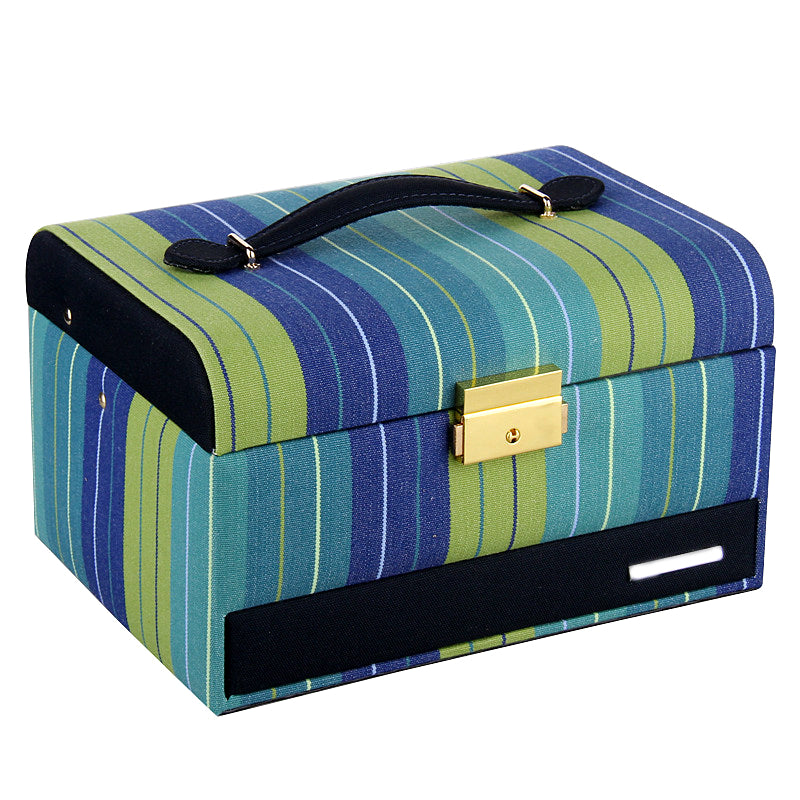 Sea Blue Striped Medium 2 Drawer Jewelry Box