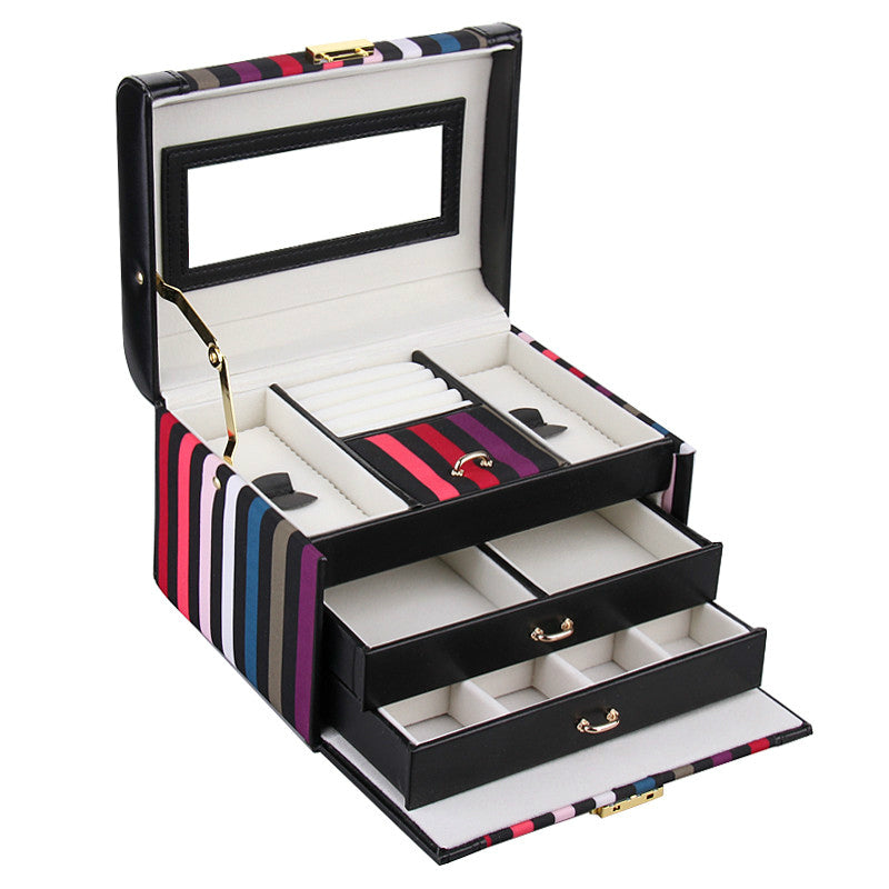Black Striped Medium 2 Drawer Jewelry Box