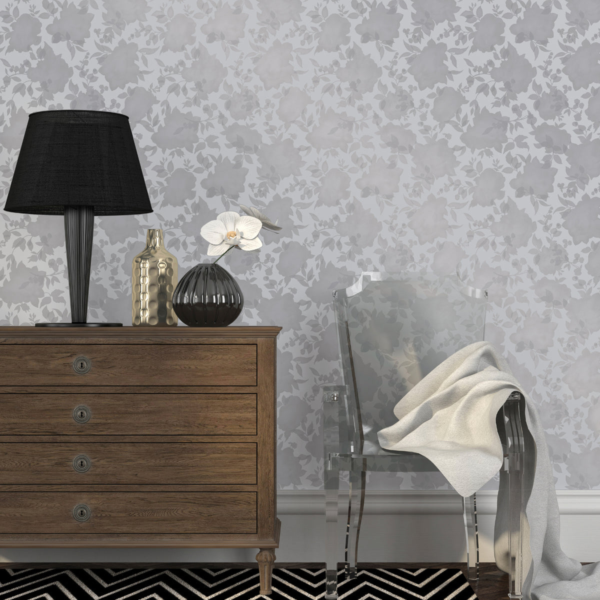 Silhouette Metallic Silver Self-Adhesive SI514 Wallpaper