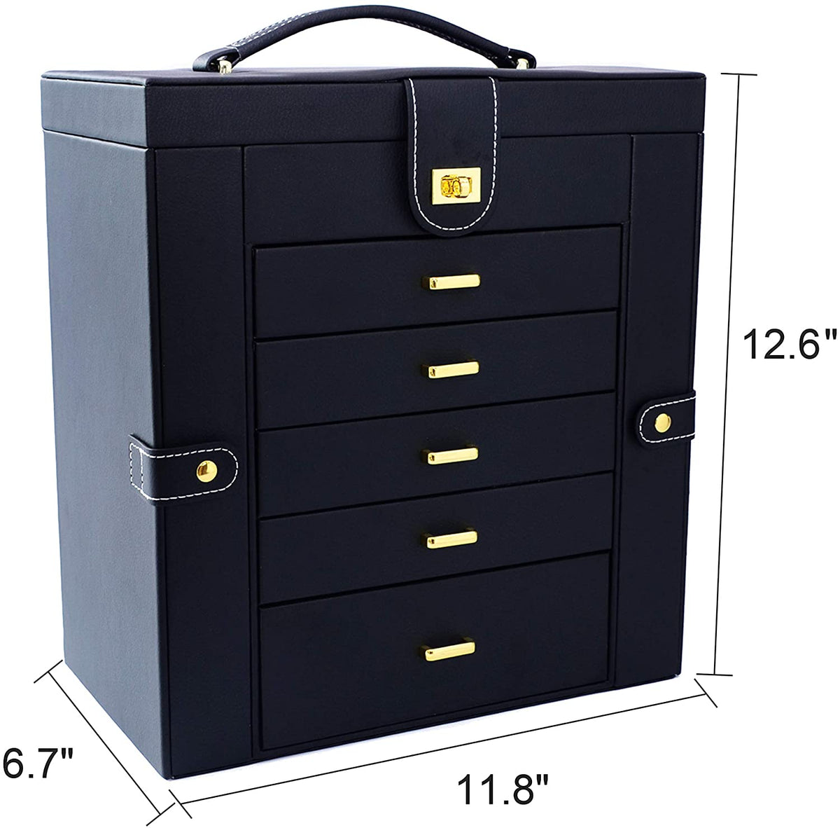 5 Drawer Black Jewelry Organizer Box