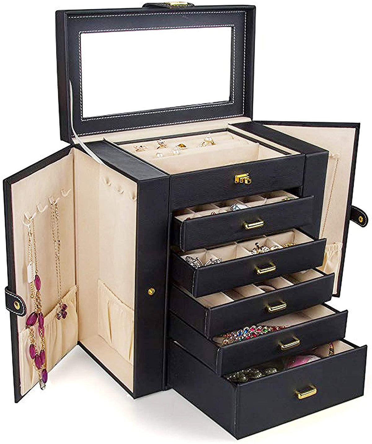 5 Drawer Black Jewelry Organizer Box