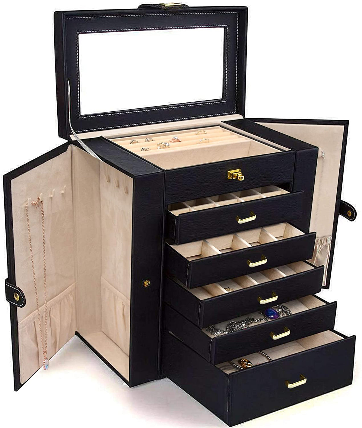 5 Drawer Black Jewelry Organizer Box