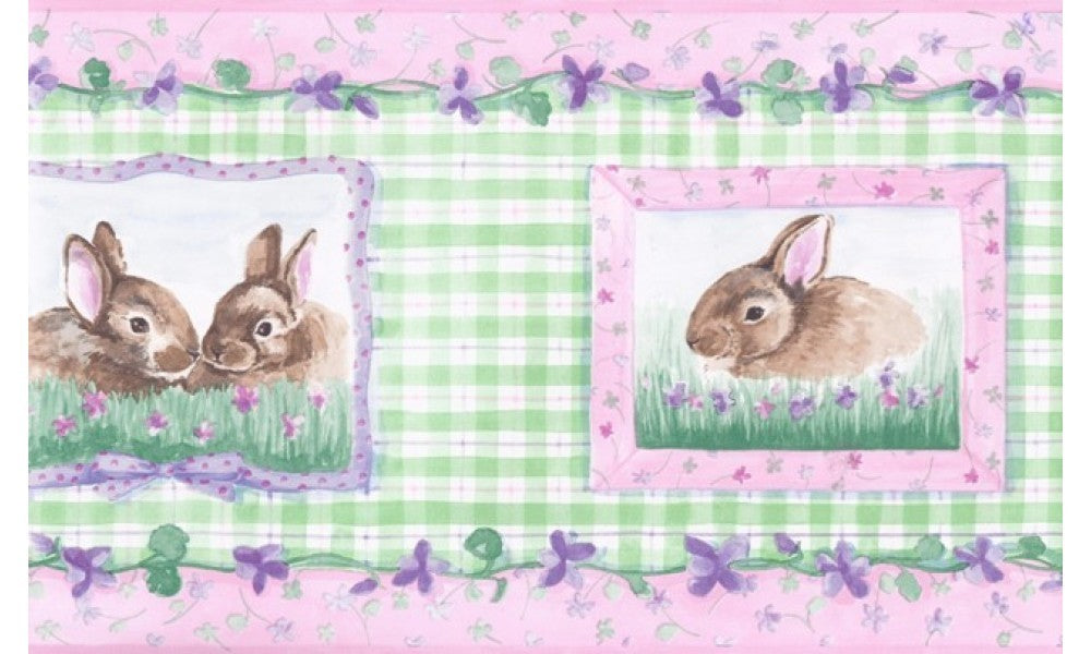 Girl Green Rabbits Floral SM513 Wallpaper Border