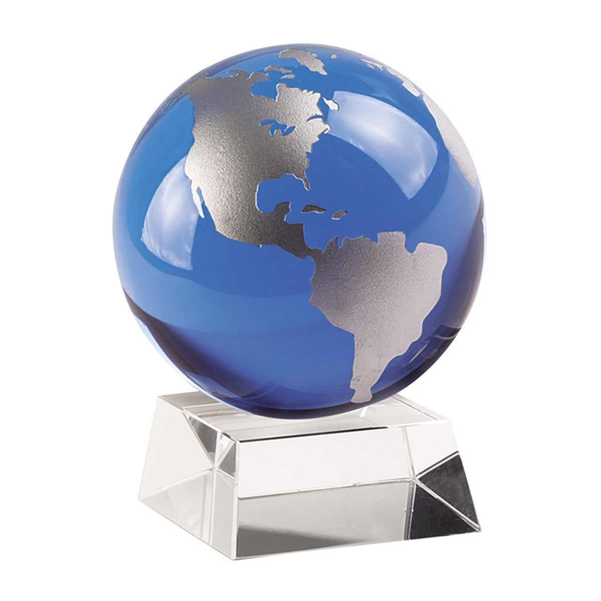 Cobalt Blue And Silver Globe On Crystal Base