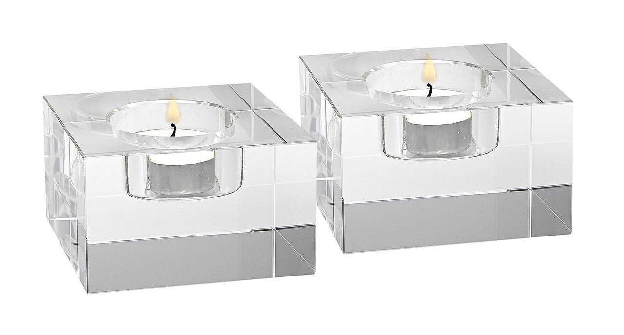 Dakota T Lite Block Pair of Glass Candleholder