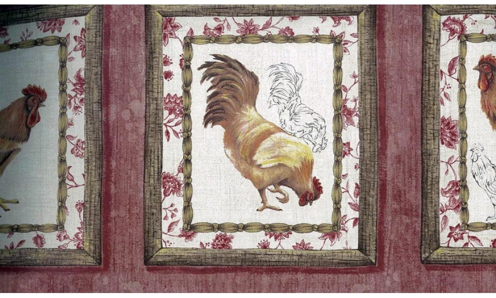 Tan Framed Rooster 5506051 Wallpaper Border