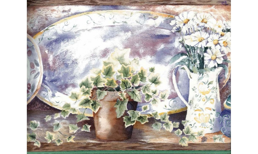 White Daisy Jar MYB70131 Wallpaper Border