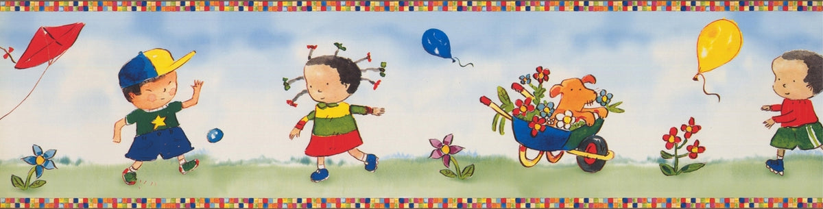 Cartoon Kids Playing Ball Balloon Kite KP1755MB Wallpaper Border