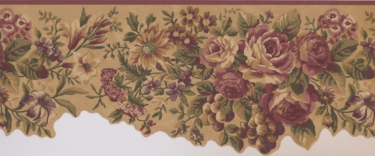 Mauve Beige Flowers Peony AU5114B Wallpaper Border