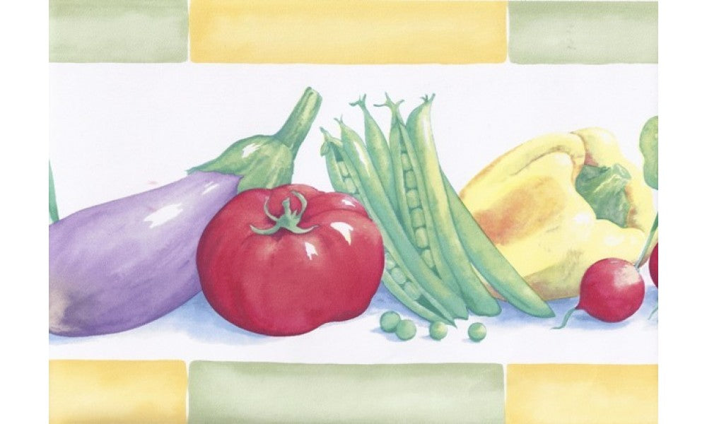 Green Yellow Eggplant Tomatoes Peas CO77194 Wallpaper Border