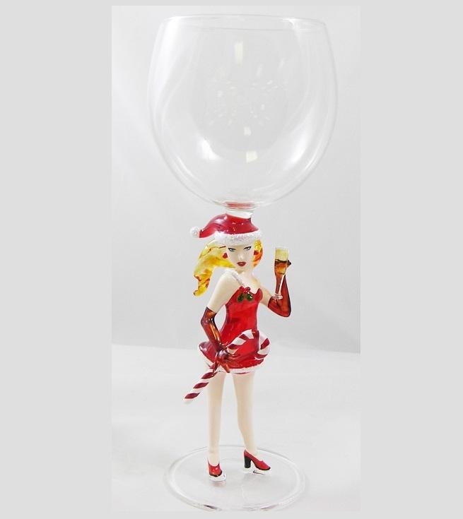 Christmas Dancer w/Candy Cane Hand Blown Wine Glass