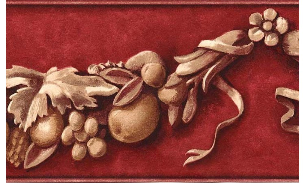 Red Flower and Fruit Vine DX1631 Wallpaper Border