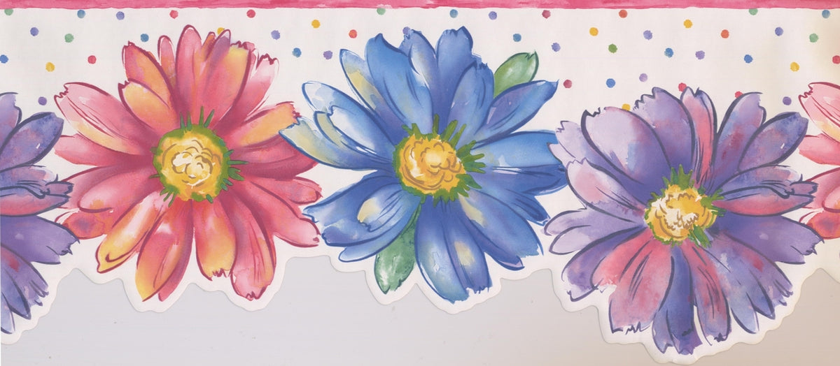 Pink Blue Purple Flowers WK9082B Wallpaper Border
