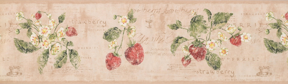 Vintage White Flowers Strawberry RY3288B Wallpaper Border