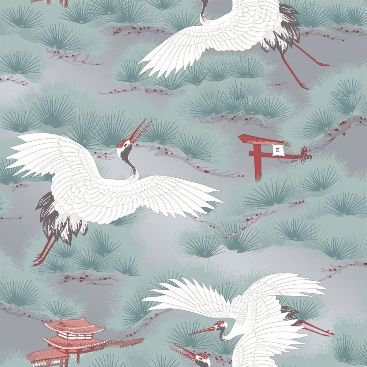 Asian Toile Sterling Cherry Blossom Red AS539 Self-Adhesive Wallpaper