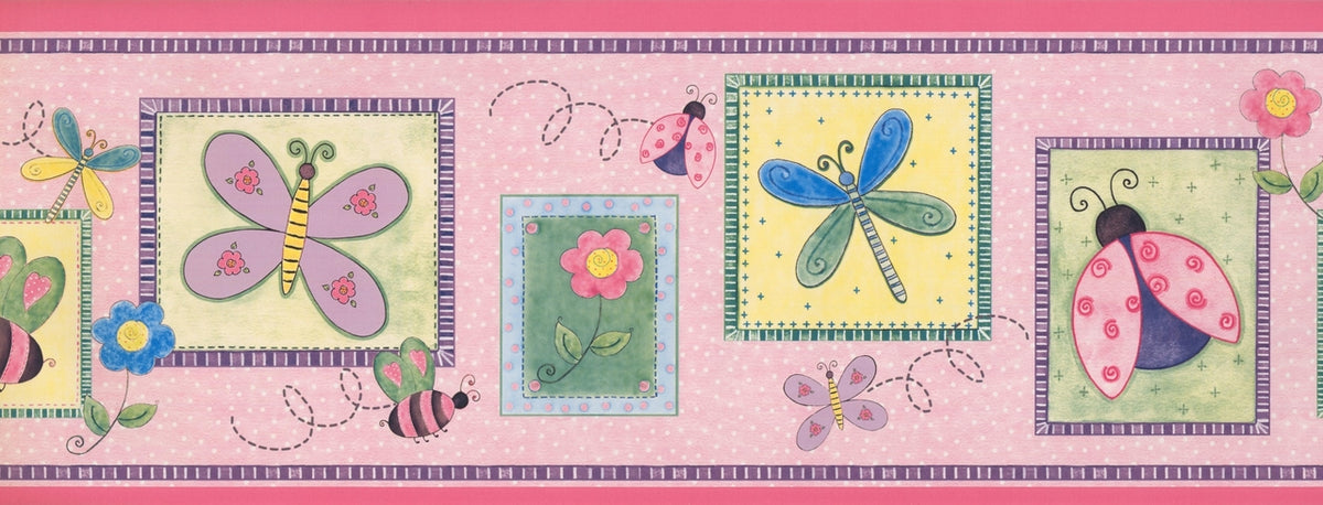 Stylized Bee Butterfly Flower Kids WK9102B Wallpaper Border