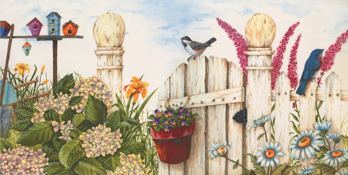 Country Life White Fence Birds BE10181MB Wallpaper Border