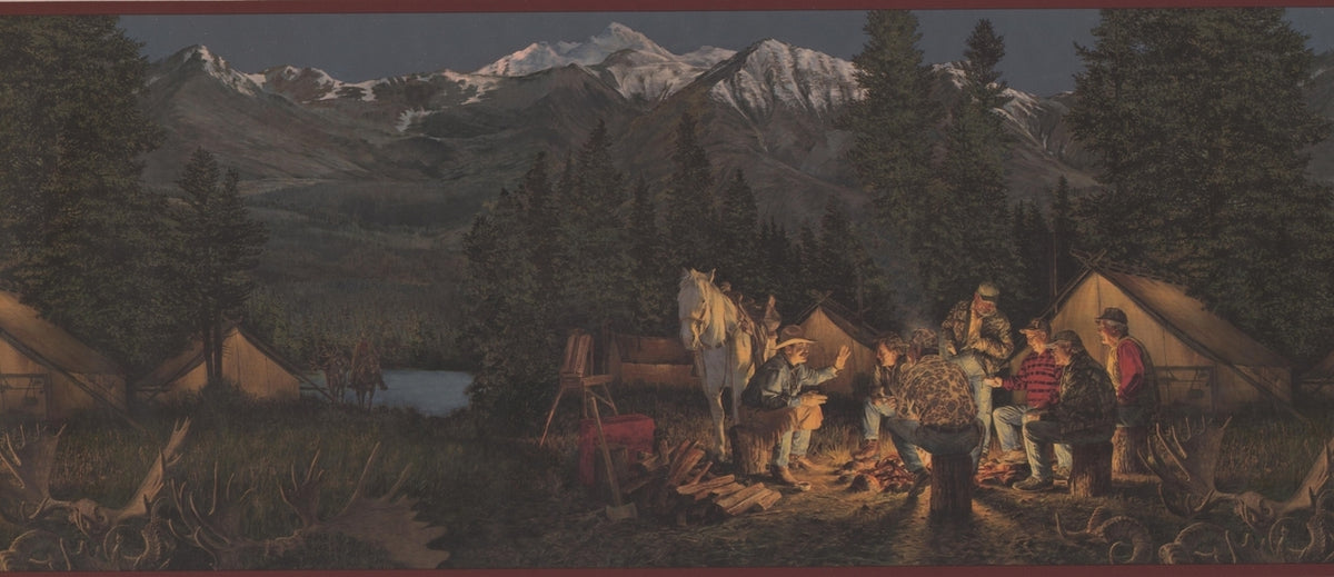 Mountain Night Camp Fire ADV2001B Wallpaper Border